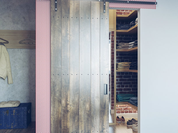 Фотография: Гардеробная в стиле Лофт, Квартира, Планировки, Аксессуары, Bober & Decor, Loft Art, Vita, Мебель и свет, Проект недели, ИКЕА, Подмосковье, Филипп Шутов, Екатерина Шутова, KAMROCK, Cosmorelax, LG, Markslojd, Мытищи, Ля Нэж, Дива, Полимерметалл, Progress Plast, Termosmart, IFO, Melana, Rondine Group RHS, Halcon, Samsung, Moonzana, Apavisa, Prof Decor, Art Shutters, Letta, Perspective, студия для холостяка, лофт в Мытищах, амбарные двери, квартира изогнутой формы – фото на INMYROOM