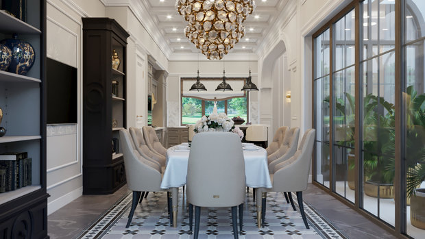 Фото из портфолио Дизайн кухни-гостиной в американской классике – фотографии дизайна интерьеров на INMYROOM