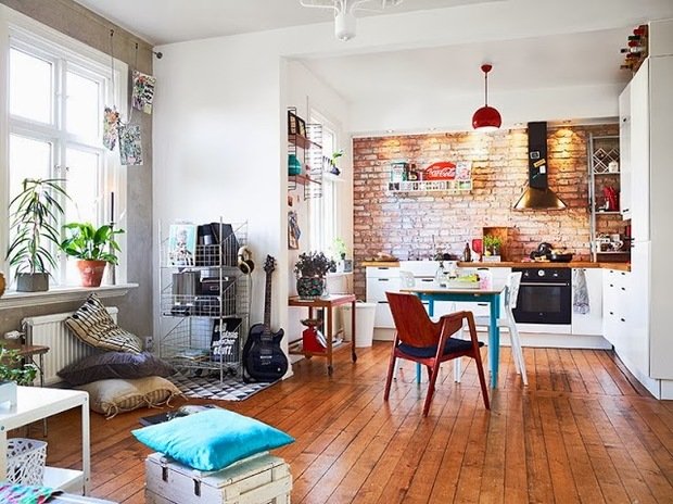 Фотография: Кухня и столовая в стиле Лофт, Скандинавский, Малогабаритная квартира, Квартира, Дома и квартиры – фото на INMYROOM