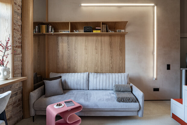 Фотография: Гостиная в стиле Лофт, Современный, Эклектика, Малогабаритная квартира, Квартира, Студия, Проект дня, Санкт-Петербург, Сталинка, до 40 метров, современный с элементами лофта, Светлана Горянина – фото на INMYROOM