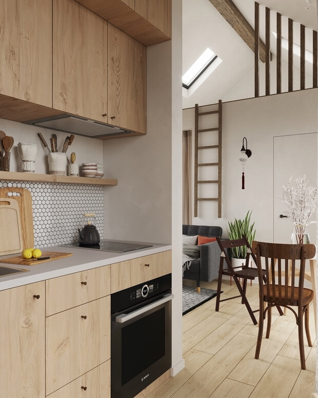 Фотография: Кухня и столовая в стиле Современный, Эко, Скандинавский, Дом, Проект недели, Дача, Дом и дача, Московская область, 2 комнаты, 40-60 метров, Анастасия Струве – фото на INMYROOM