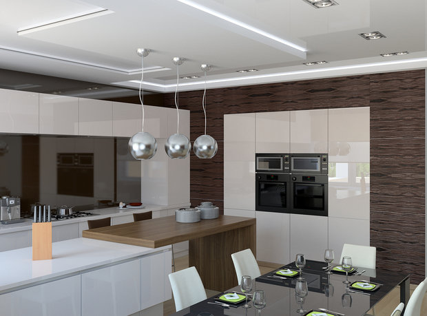 Визуализация интерьера кухни в современном стиле с элементами минимализма