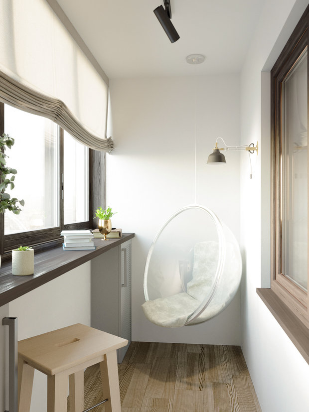 Фотография: Балкон в стиле Скандинавский, Современный, Квартира, Студия, Проект недели, Монолитный дом, 40-60 метров, Котельники, Форма Дома – фото на INMYROOM