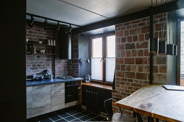 Фотография: Кухня и столовая в стиле Лофт, Малогабаритная квартира, Квартира, Проект недели, Москва, Кирпичный дом, 2 комнаты, 40-60 метров, Павел Фотеев – фото на INMYROOM