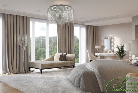 Нежная, тёплая и просторная спальня