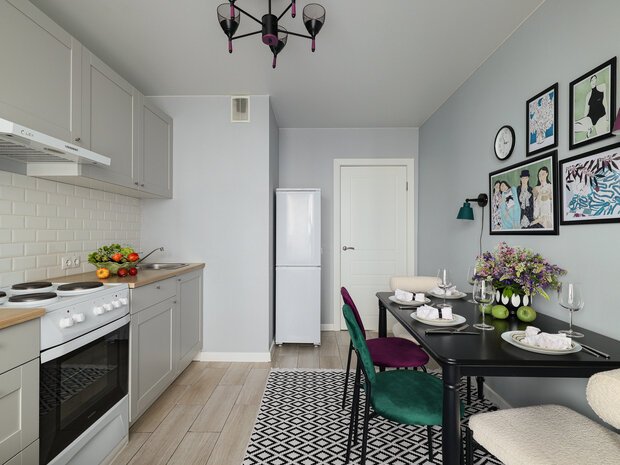 Фотография: Кухня и столовая в стиле Скандинавский, Современный, Малогабаритная квартира, Квартира, Проект дня, Санкт-Петербург, Монолитный дом, 1 комната, до 40 метров, Александра Войнова, современный с элементами эклектики – фото на INMYROOM