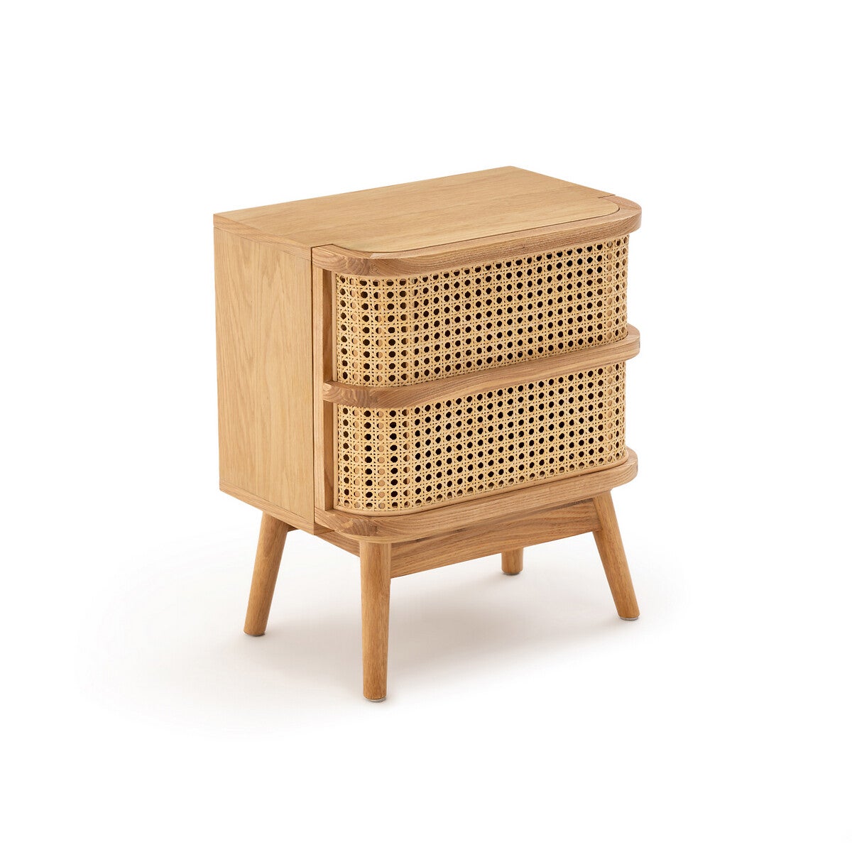 Тумба прикроватная с ящиком из плетеного ротанга Laora бежевого цвета