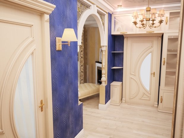 Интерьер прихожей в классическом стиле с декоративными арками и позолотой