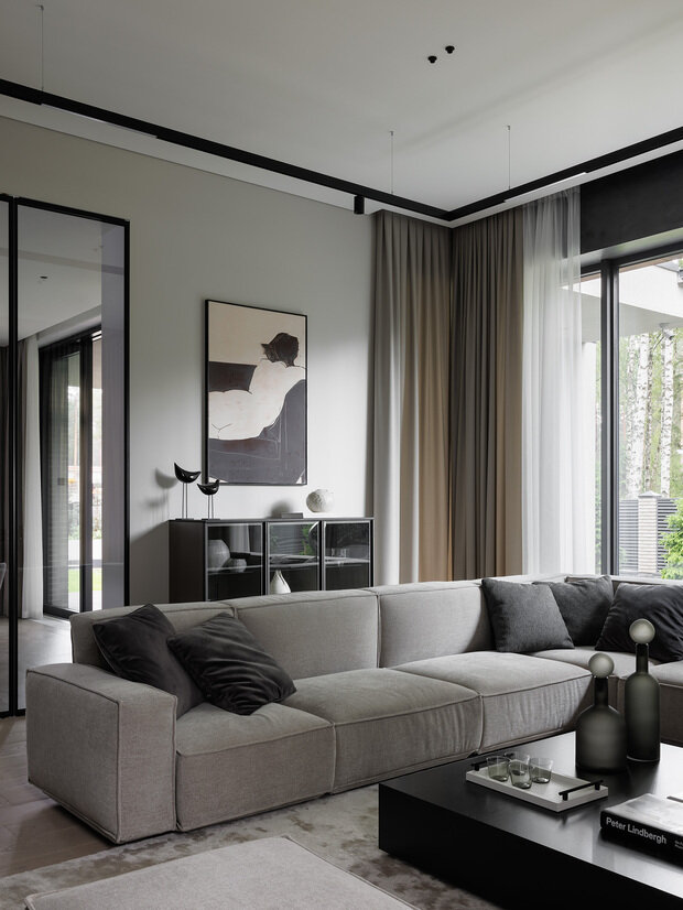 Фотография: Гостиная в стиле Современный, Минимализм, Дом, Проект дня, Санкт-Петербург, Дом и дача, Ленинградская область, 4 и больше, Более 90 метров, Юлия Скачкова – фото на INMYROOM