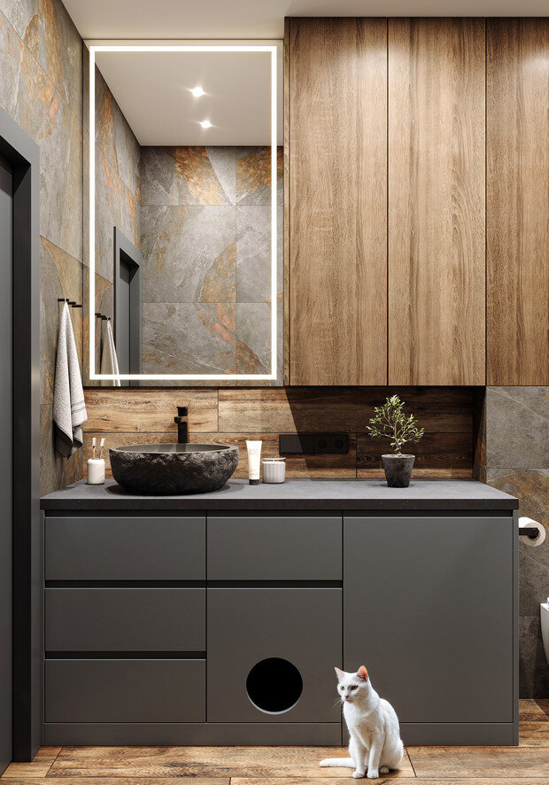 Фотография: Ванная в стиле Лофт, Скандинавский, Современный, Малогабаритная квартира, Квартира, Проект дня, Москва, 2 комнаты, 40-60 метров, Екатерина Быковская – фото на INMYROOM