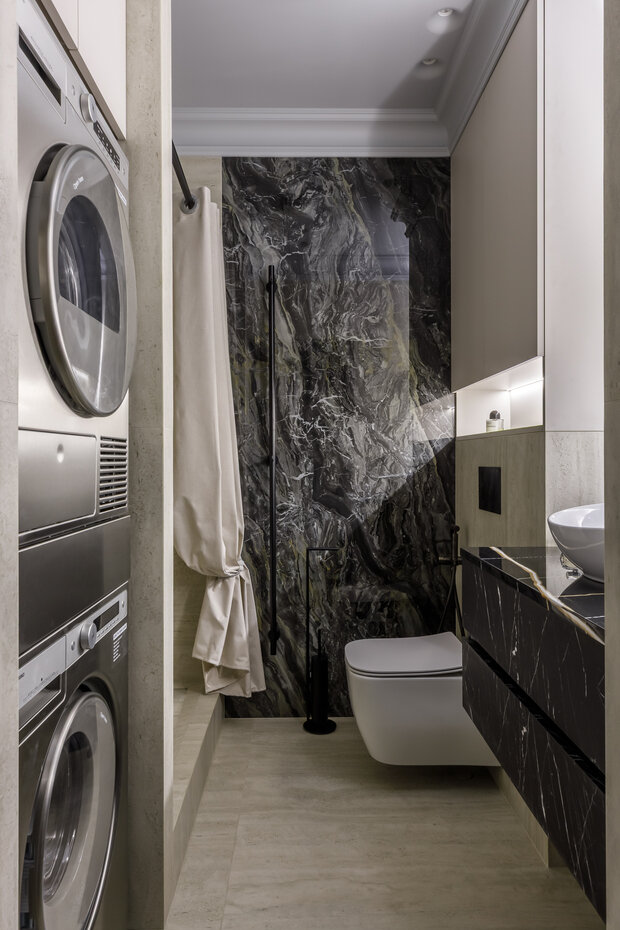 Фотография: Ванная в стиле Современный, Малогабаритная квартира, Квартира, Проект дня, Краснодар, 2 комнаты, 40-60 метров, Антон Логинов, Марианна Кондратова – фото на INMYROOM