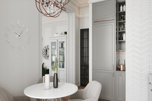 Фотография: Кухня и столовая в стиле Классический, Современный, Эклектика, Квартира, Проект недели, Одинцово, Монолитный дом, 2 комнаты, 40-60 метров, Andrei Lobin Design Buro, Андрей Лобин – фото на INMYROOM