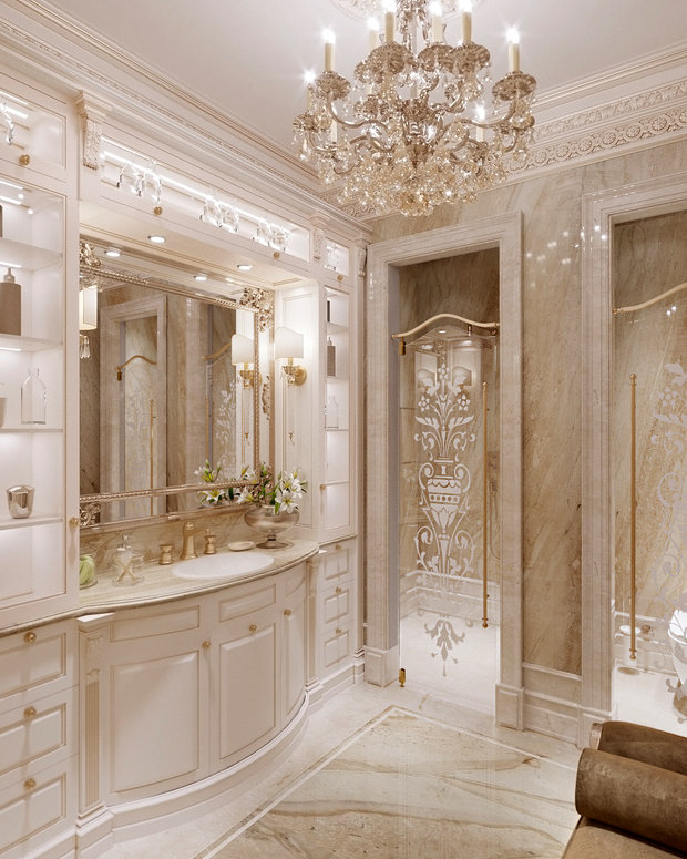Фото из портфолио ЖК Русский Авангард, 295 кв.м., полудрагоценные полы, стены с золотыми вставками – фотографии дизайна интерьеров на INMYROOM