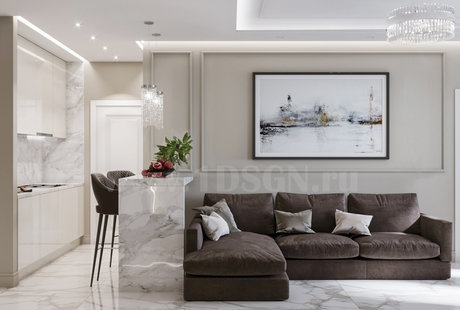 Дизайн интерьера гостиной в квартире в ЖК "Родной город" г.Москва