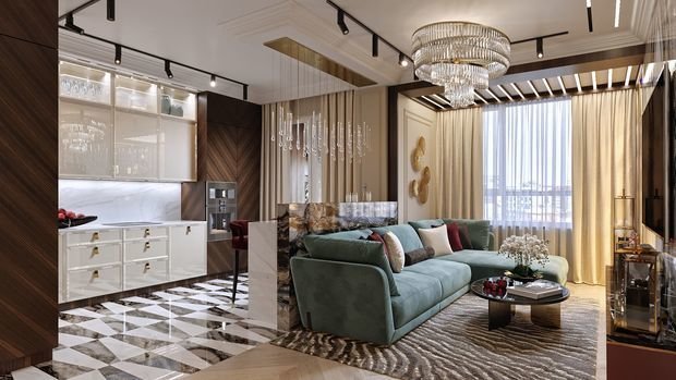Фото из портфолио Квартира 118,2 м² в ЖК Тимирязевский: компромисс мужского и женского: баланс резких форм и мягких линий – фотографии дизайна интерьеров на INMYROOM