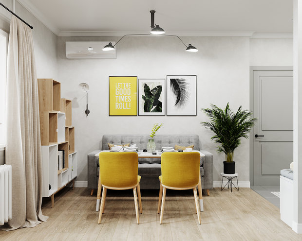 Фотография: Кухня и столовая в стиле Скандинавский, Гостиная, Квартира, Проект недели, 1 комната, до 40 метров, Тольятти – фото на INMYROOM