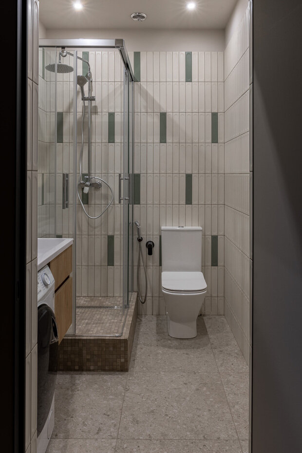 Фотография: Ванная в стиле Современный, Малогабаритная квартира, Квартира, Проект дня, Москва, 1 комната, 40-60 метров, Ирина Долганова, современный с элементами минимализма и скандинавского стиля – фото на INMYROOM