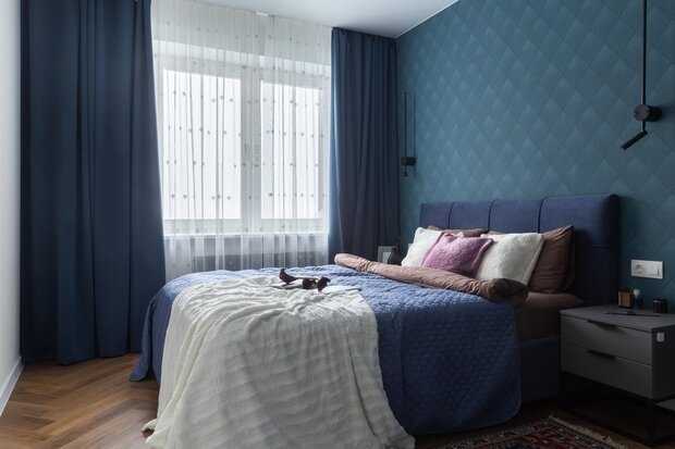 Фотография: Спальня в стиле Скандинавский, Современный, Эклектика, Квартира, Проект недели, Санкт-Петербург, Кирпичный дом, 2 комнаты, 60-90 метров, Levchenkova design, Яна Левченкова – фото на INMYROOM