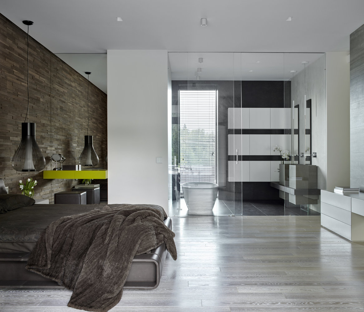 Фотография: Спальня в стиле Минимализм, Современный, Дом, Подмосковье, Московская область, Монолитный дом, Александра Федорова, 4 и больше, Более 90 метров, Эксклюзивные проекты, Марфино – фото на INMYROOM