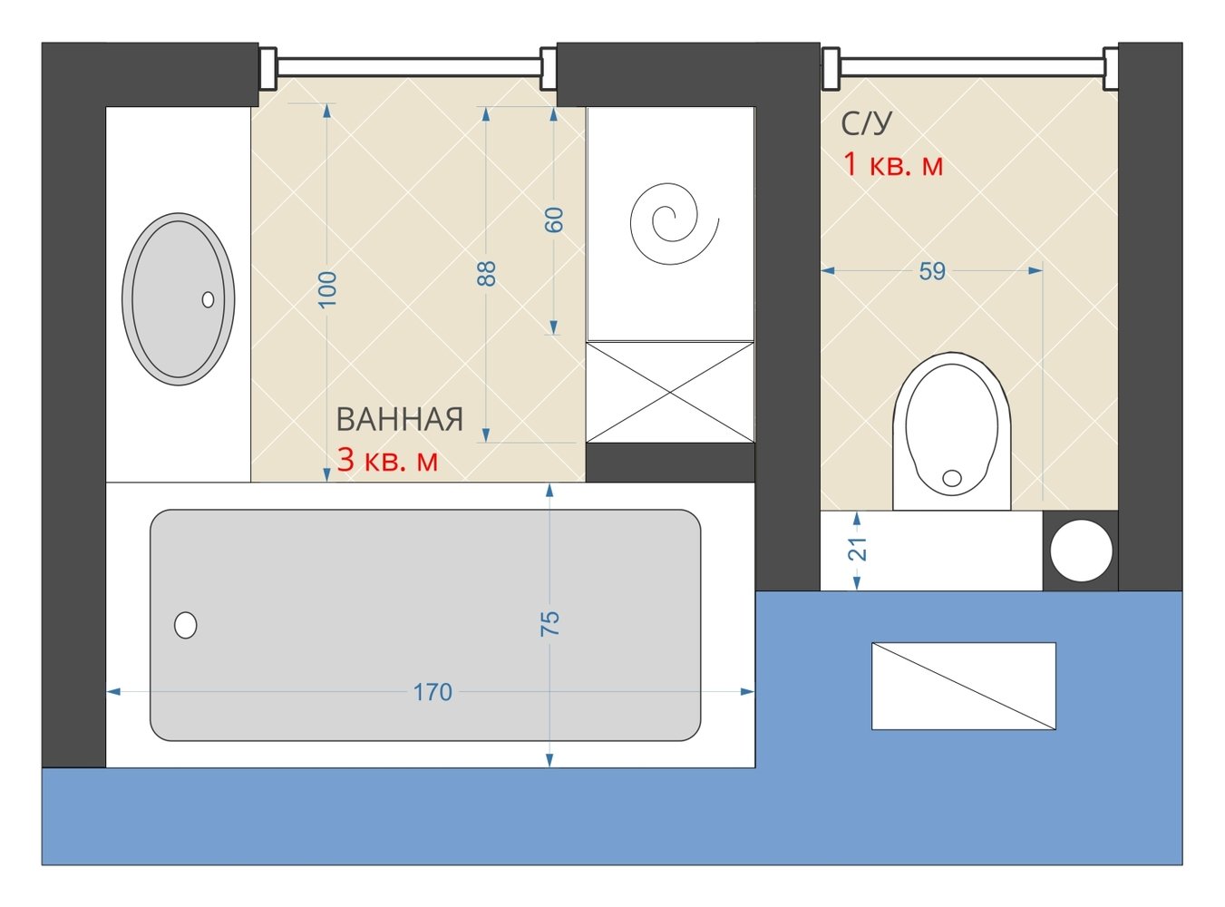 Фотография: Планировки в стиле , Ванная, Перепланировка, Анастасия Киселева, Максим Джураев, Хрущевка, ГМС-1, 1605 – фото на INMYROOM Фотография: Планировки в стиле , Ванная, Перепланировка, Анастасия Киселева, Максим Джураев, Хрущевка, ГМС-1, 1605 – фото на INMYROOM