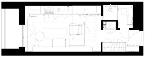 Фотография: Планировки в стиле , Малогабаритная квартира, Квартира, Студия, Проект дня, Сочи, Монолитный дом, до 40 метров, минимализм с элементами современного дизайна – фото на INMYROOM
