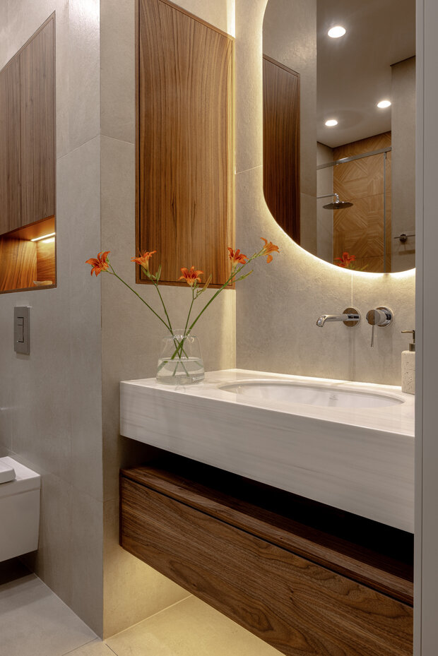 Фотография: Ванная в стиле Современный, Квартира, Проект дня, Монолитный дом, 3 комнаты, Алматы, минимализм с элементами современного дизайна, Данара Байтурсынова – фото на INMYROOM