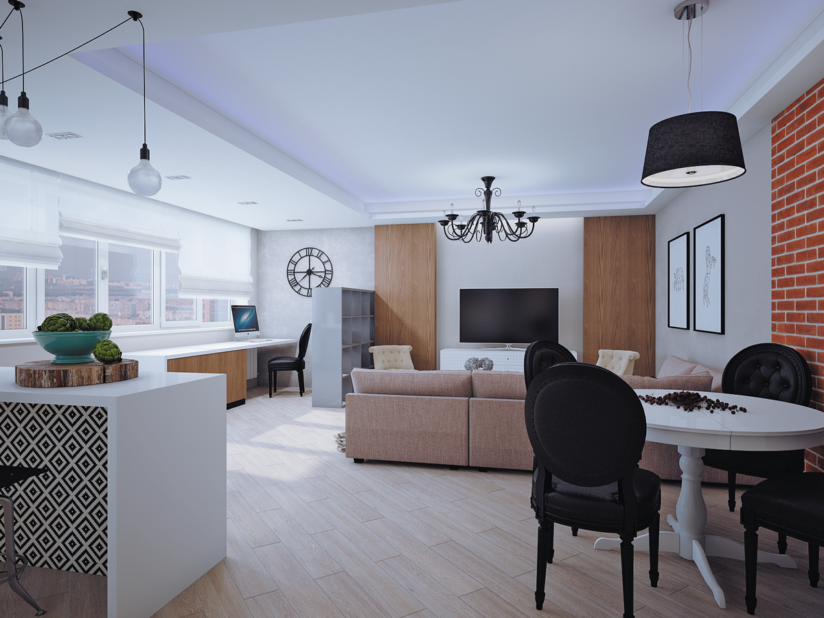 Фотография: Гостиная в стиле Лофт, Современный, Эклектика, Классический, Квартира, Планировки, Мебель и свет, Проект дня – фото на INMYROOM