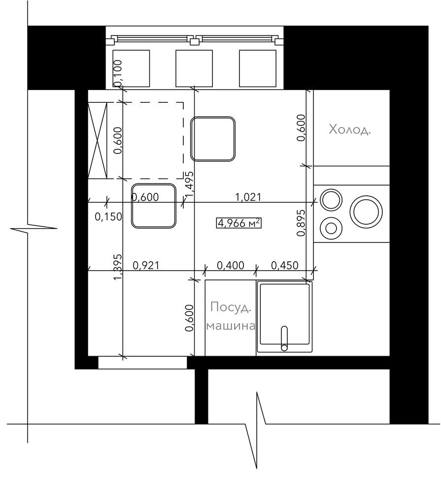 Фотография: Планировки в стиле Эклектика, Кухня и столовая, Перепланировка, Евгения Матвеенко, FlatsDesign, Надежда Каппер, Хрущевка, 1 комната, до 40 метров, I-515/5, дизайн-баттл – фото на INMYROOM