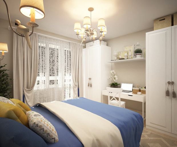 Фотография: Спальня в стиле Прованс и Кантри, Современный, Квартира, Проект недели, Московская область, Балашиха, новостройка, Монолитный дом, El Trento Design & Interior, 2 комнаты, 40-60 метров – фото на INMYROOM