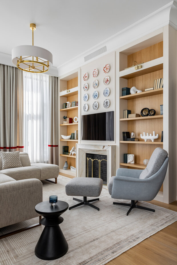 Фотография: Гостиная в стиле Современный, Квартира, Проект дня, Москва, 4 и больше, Более 90 метров, Виктория Колесникова – фото на INMYROOM