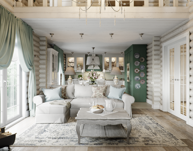 Фотография: Гостиная в стиле Прованс и Кантри, Дом, Проект недели, Подмосковье, Московская область, 4 и больше, Более 90 метров, Новоглаголево, Евгений Жданов, Студия GP Project, Павел Годяев – фото на INMYROOM