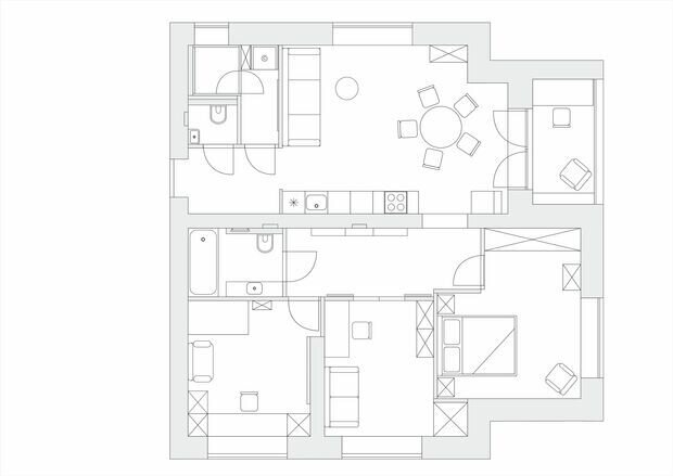 Фотография: Планировки в стиле , Современный, Квартира, Проект дня, Эко, Блочный дом, 4 и больше, 60-90 метров, Анна Терентьева – фото на INMYROOM