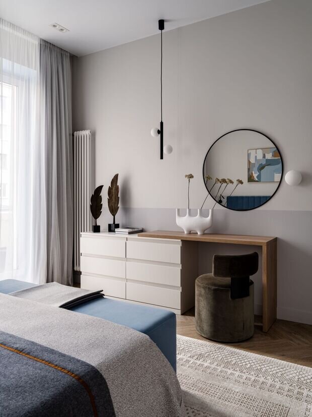 Фотография: Спальня в стиле Современный, Квартира, Проект дня, Москва, Сталинка, Кирпичный дом, 3 комнаты, 60-90 метров, Татьяна Отич – фото на INMYROOM