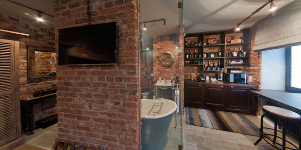 Фотография: Гостиная в стиле Лофт, Малогабаритная квартира, Квартира, Студия, Планировки, BoConcept, Gramercy Home, SIEMENS, Мебель и свет, Перепланировка, Москва, Синий, Серый, Коричневый, BAXTER, Bosh, Manders, Provenza, Lehome Vintage, Migliore, Aldo Bernardi, Rosbri, Sir Edward Johns, Chadder, St. James, Империя паркета, Merediani, DeSede, Home Concept, Industriart, Елена Королева – фото на INMYROOM