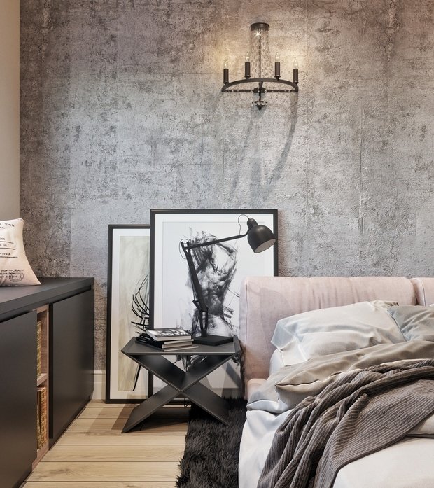 Фотография: Спальня в стиле Лофт, Эклектика, Квартира, Россия, Проект недели, Серый, Розовый, Екатеринбург, Монолитный дом, 2 комнаты, 40-60 метров, IN MY BOX – фото на INMYROOM