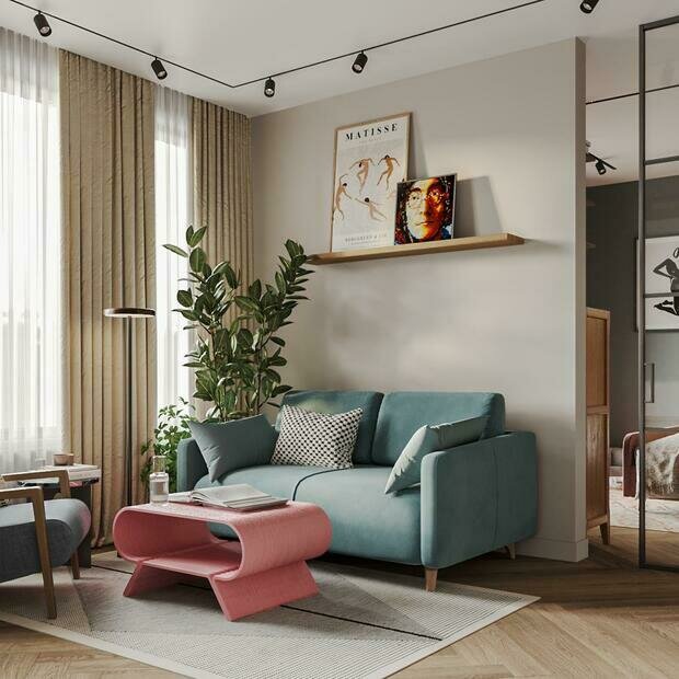 Фотография: Гостиная в стиле Современный, Эклектика, Квартира, Проект недели, Санкт-Петербург, 2 комнаты, до 40 метров, 40-60 метров, Студия дизайна Максимаджи – фото на INMYROOM