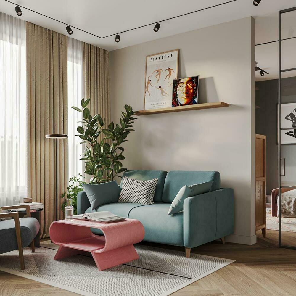 Фотография: Гостиная в стиле Современный, Эклектика, Квартира, Проект недели, Санкт-Петербург, 2 комнаты, до 40 метров, 40-60 метров, Студия дизайна Максимаджи – фото на INMYROOM