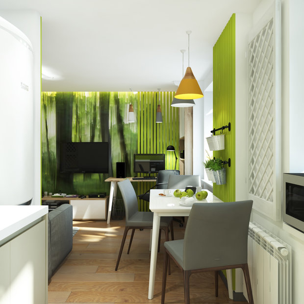 Фото из портфолио Гостиная-кухня в экостиле – фотографии дизайна интерьеров на INMYROOM