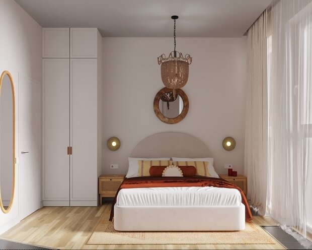 Фотография: Спальня в стиле Современный, Эко, Бохо, Квартира, Проект дня, Москва, 3 комнаты, 60-90 метров, terracotta.buro, Илона Рафикова – фото на INMYROOM
