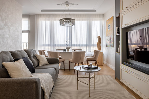 Фотография: Гостиная в стиле Современный, Классический, Квартира, Проект недели, 4 и больше, Более 90 метров, Уфа, PRSPKT Architects – фото на INMYROOM