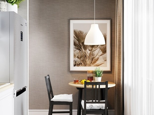 Фотография: Кухня и столовая в стиле Скандинавский, Ванная, Гостиная, Балкон, Квартира, Белый, Проект недели, Бежевый, Серый, 1 комната, до 40 метров, ПРЕМИЯ INMYROOM – фото на INMYROOM