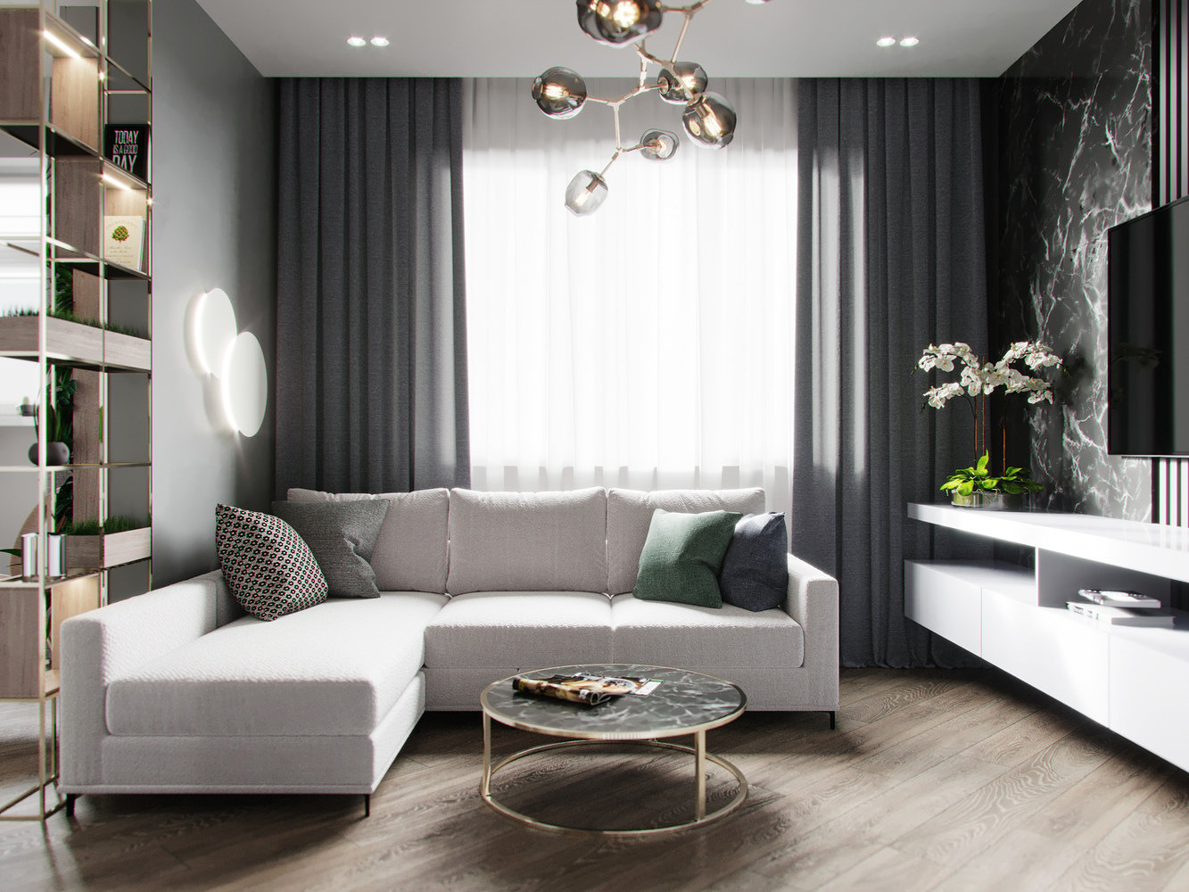 Фотография: Гостиная в стиле Современный, Кухня и столовая, Спальня, Квартира, Miele, Проект дня, Перепланировка, Москва, Серый, Эко, 1 комната, 40-60 метров, Руслан Просвирин, PROSVIRIN DESIGN STUDIO, реечная перегородка в спальне, перегородка-стеллаж, Анна Просвирина – фото на INMYROOM Фотография: Гостиная в стиле Современный, Кухня и столовая, Спальня, Квартира, Miele, Проект дня, Перепланировка, Москва, Серый, Эко, 1 комната, 40-60 метров, Руслан Просвирин, PROSVIRIN DESIGN STUDIO, реечная перегородка в спальне, перегородка-стеллаж, Анна Просвирина – фото на INMYROOM