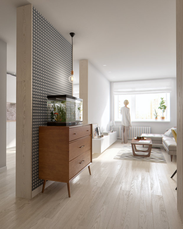 Фотография: Гостиная в стиле Скандинавский, Современный, Квартира, Белый, Проект недели, Санкт-Петербург, Int2 architecture, новостройка, Монолитный дом, 2 комнаты, 40-60 метров, 60-90 метров – фото на INMYROOM