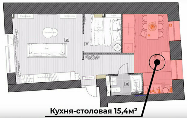 Фотография: Планировки в стиле , Современный, Восточный, Квартира, Проект дня, Москва, 3 комнаты, 40-60 метров, Вероника Любош – фото на INMYROOM