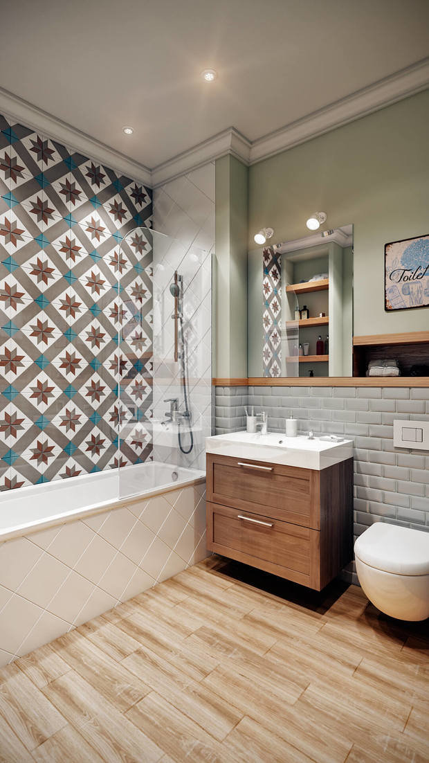 Фотография: Ванная в стиле Эклектика, Современный, Квартира, Планировки, Проект недели, Желтый, Синий, Бирюзовый, Химки, Co:Interior, Ирина Цинкер, Полина Старчикова – фото на INMYROOM