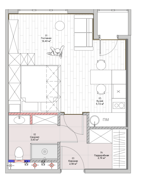 Фотография: Планировки в стиле , Современный, Квартира, Студия, Проект недели, Москва, до 40 метров, Монолитно-кирпичный, LVM BURO – фото на INMYROOM