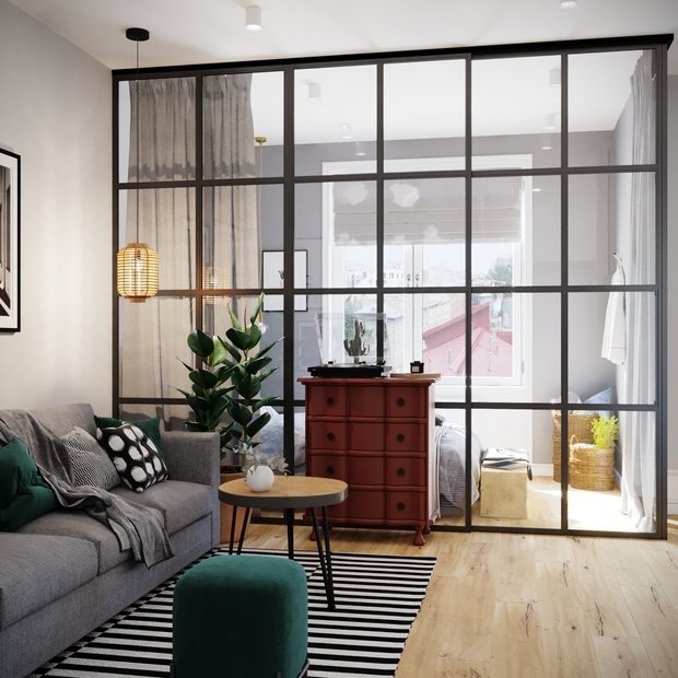 Фотография: Гостиная в стиле Скандинавский, Квартира, Проект недели, Санкт-Петербург, 1 комната, 40-60 метров, Монолитно-кирпичный, Студия 20:18 – фото на INMYROOM