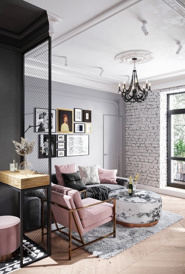 Фотография: Гостиная в стиле Лофт, Эклектика, Квартира, Проект недели, Москва, 3 комнаты, 60-90 метров, Анна Показаньева – фото на INMYROOM