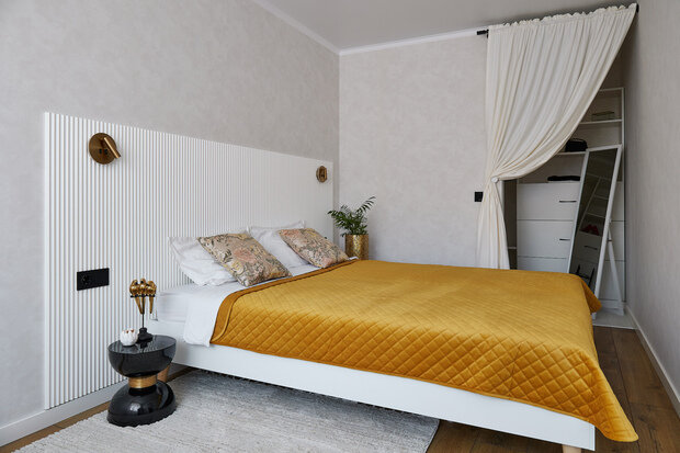 Фотография: Спальня в стиле Современный, Минимализм, Малогабаритная квартира, Квартира, Проект недели, Минск, Хрущевка, 2 комнаты, 40-60 метров, Татьяна Самадурава – фото на INMYROOM