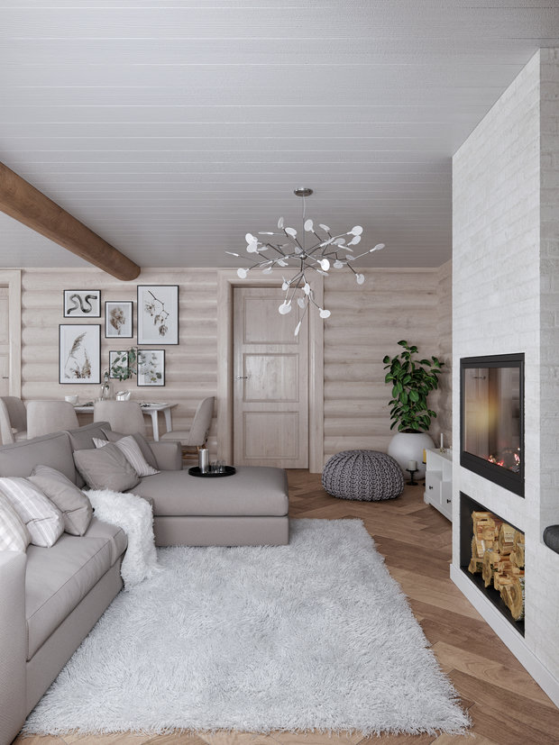 Фото из портфолио сканди гостинная в бревенчатом доме – фотографии дизайна интерьеров на INMYROOM